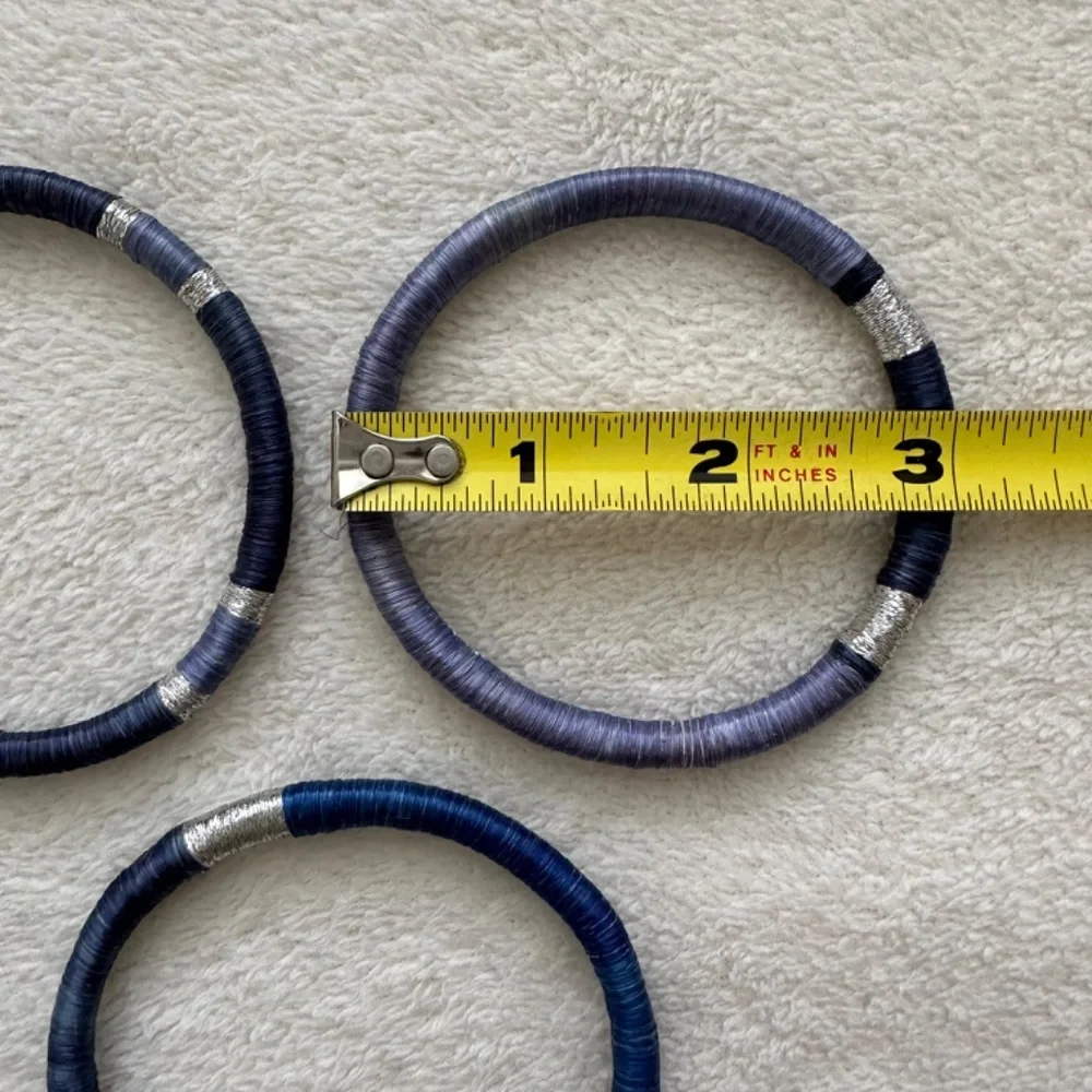 Handmade Flexible Bangle Bracelets from Rwanda - set of 3 blue/silver - Picture 2 of 15